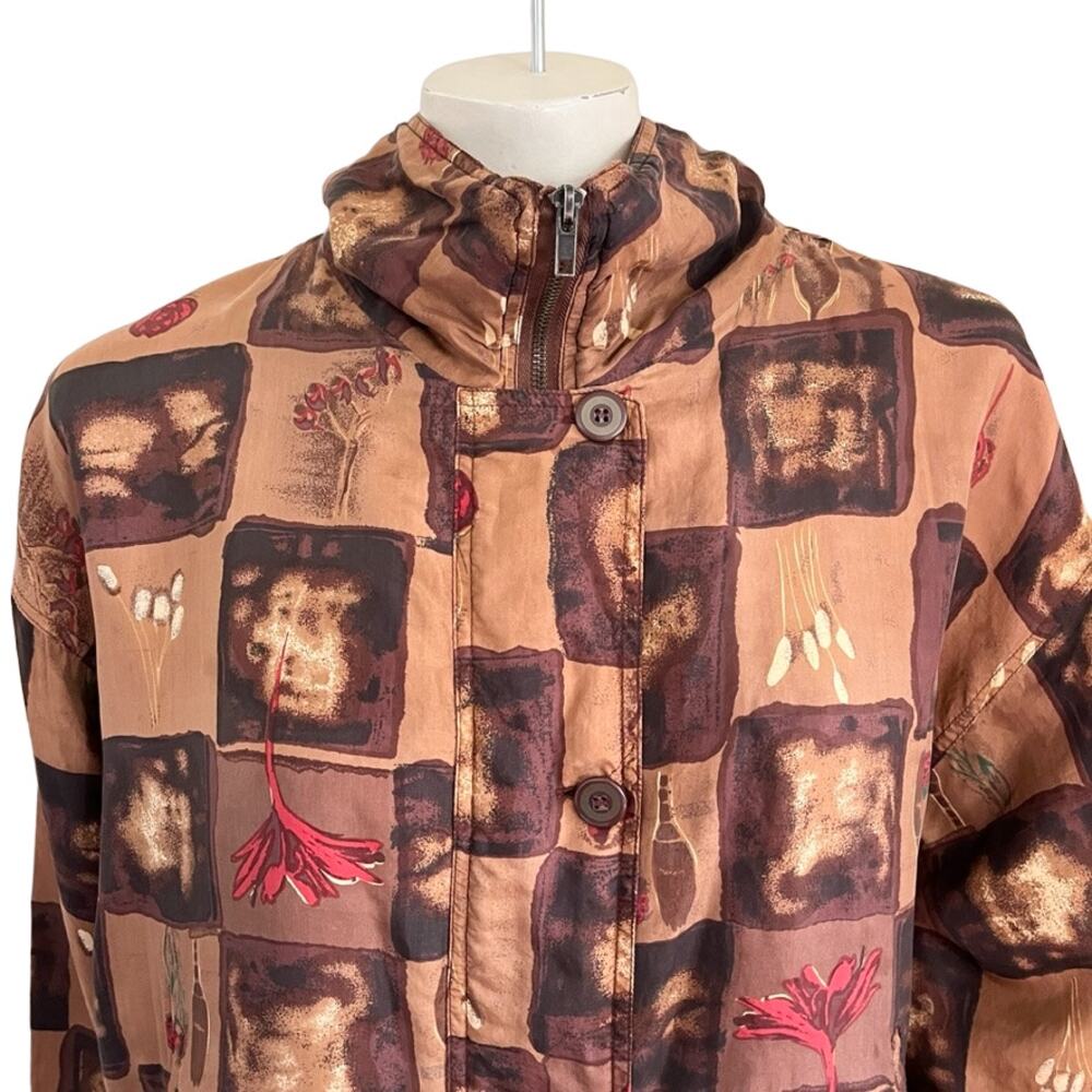 VTG STUNT SPORTS 100% Silk Oversized Slouchy Jacket  Abstract Wildflower  SZ L